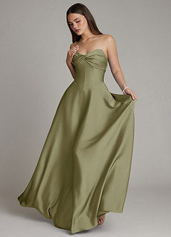 Azazie Meleena Brudtärnklänningar Klä av A-Linje i Stretch Satin Axelbandslös Pistasch image5