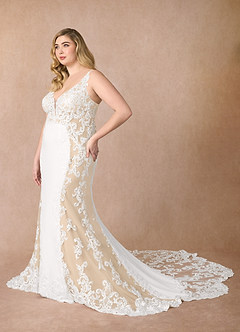 Azazie Estephanie Wedding Dresses Diamond White Champagne Mermaid Sequins Stretch Crepe Dress image8