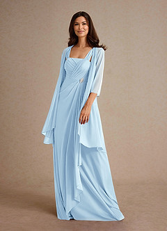 Azazie Clinton Mother of the Bride Dresses Sky Blue A-Line Pleated Mesh Dress image1