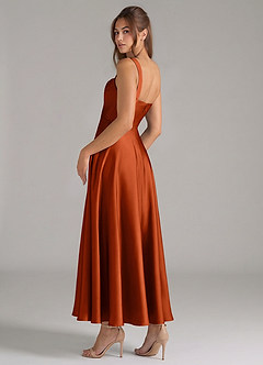 Azazie Shaude Robes de demoiselle d'honneur Robe Trapèze en Satin extensible Plissée Paprika image7