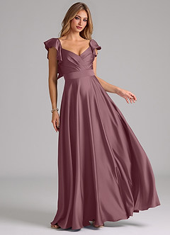 Azazie Leilani Bridesmaid Dresses Amethyst A-Line Ruched Stretch Satin Dress image1