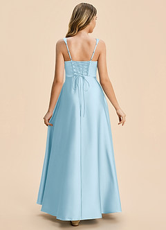 Azazie Azaria Junior Sky Blue A-Line Pleated Stretch Satin Dress image2