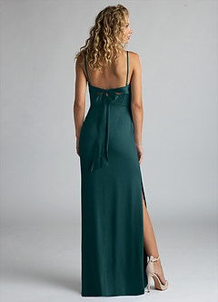 Azazie Mai Bridesmaid Dresses Pine Sheath Pleated Stretch Satin Dress image2