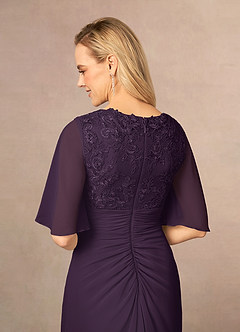 Azazie Carson Mother of the Bride Dresses Plum A-Line V-Neck Lace Chiffon Dress image5