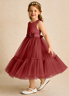 Azazie Miracle Robe Demoiselle D'honneur Fillette Robe Trapèze en Mat Satiné Arc Rouille image3
