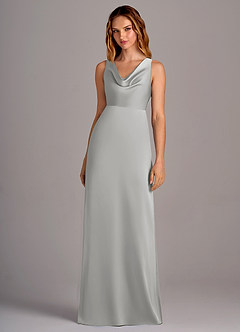 Azazie Wrenlee Bridesmaid Dresses Silver A-Line Stretch Satin Dress image4