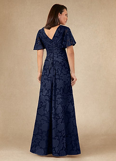 Azazie Emmeline Mother of the Bride Dresses Dark Navy A-Line Pleated Floral Burnout Dress image5