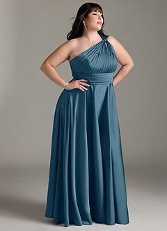 Azazie Charlize Bridesmaid Dresses Bermuda A-Line One Shoulder Stretch Satin Dress image12