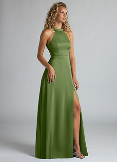 Azazie Clarice Bridesmaid Dresses Juniper A-Line High Neck Stretch Satin Dress image2