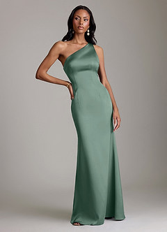 Azazie Voni Abiti da Damigella Abito Sirena in Raso Elasticizzato Monospalla Eucalipto image5