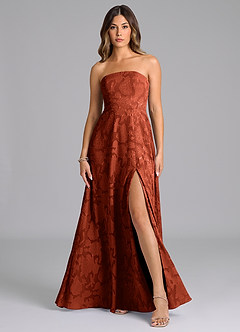 Azazie Wren Bridesmaid Dresses Auburn A-Line Strapless Floral Burnout Dress image1