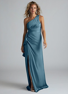 Azazie Maive Brautjungfernkleider Etui Gestreift Stretch-Satin Kleid Bermudablau image1