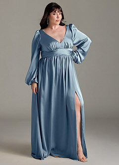 Azazie Norah Brautjungfernkleider A-Linie Stretch-Satin Kleid Staubblau image9