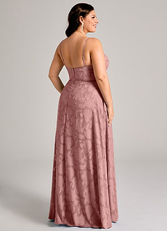 Azazie Moira Bridesmaid Dresses Dusty Rose A-Line Side Slit Floral Burnout Dress image8