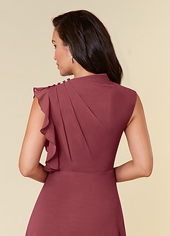 Azazie Narine Mother of the Bride Dresses Merlot A-Line High Neckline Pleated Chiffon Dress image7
