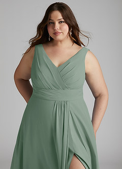 Azazie Karina Bridesmaid Dresses Silver Sage A-Line Pleated Chiffon Dress image11
