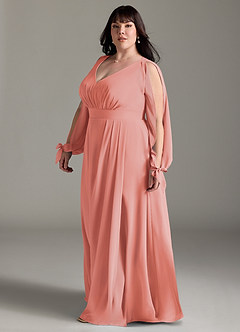 Azazie Matilda Brautjungfernkleider A-Linie Langarm Chiffon Kleid Koralle image11