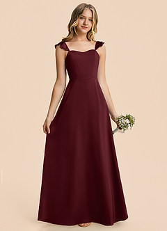 Azazie Mavie Junior Robe Trapèze en Satin extensible Drapé Cabernet image1
