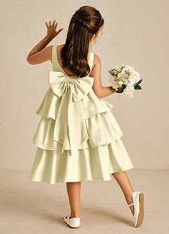 Azazie Margery Flower Girl Dresses Lemon Sorbet A-Line Bow Stretch Satin Dress image1