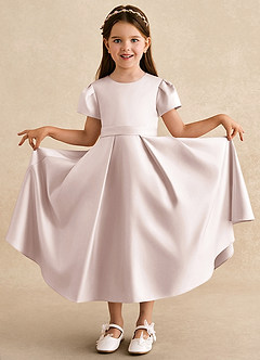 Azazie Princess Flower Girl Dresses Rose Petal A-Line Pleated Matte Satin Dress image3