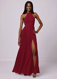 Barbie ♥ Azazie Bridesmaid Dresses Burgundy A-Line Pleated Chiffon Dress image1