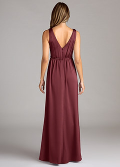 Azazie Tanicia Bridesmaid Dresses Merlot A-Line Pleated Stretch Satin Dress image2