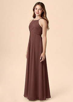 Azazie Ginny Junior Espresso A-Line Pleated Chiffon Dress image3