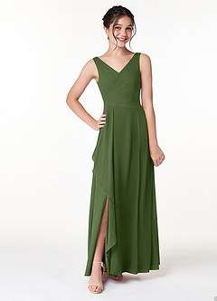 Azazie Kori Junior Olive A-Line Ruched Chiffon Dress image1