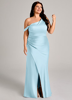 Azazie Madelyn Bridesmaid Dresses Sky Blue Mermaid One Shoulder Stretch Satin Convertible Dress image13