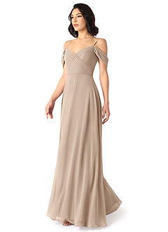 Azazie Tancie Bridesmaid Dresses Taupe A-Line Off the Shoulder Chiffon Convertible Dress image3