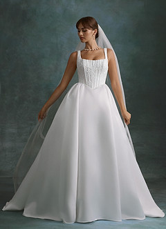 Azazie Belle At-home Try On Dresses Diamond White Ball-Gown Satin Dress image7