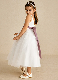 Azazie Lea vestidos de niña de las flores Vestido de Rosa Polvorienta de Tul de Corte En A con Tirante Espagueti image4