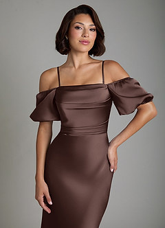 Azazie Lea Bridesmaid Dresses Ganache Mermaid Off the Shoulder Stretch Satin Convertible Dress image3