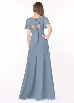 Azazie Kimber Bridesmaid Dresses Dusty Blue A-Line Flounce Sleeve Chiffon Dress image5