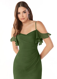 Azazie Emeralda Bridesmaid Dresses Olive Sheath Off the Shoulder Chiffon Dress image6
