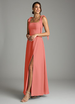 Azazie Debra Bridesmaid Dresses Salmon Pink A-Line with Pockets Chiffon Convertible Dress image8