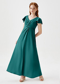Azazie Soren Junior Peacock A-Line Ruched Stretch Satin Dress image5