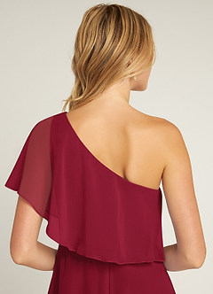 Azazie Lizzy Bridesmaid Dresses Burgundy A-Line One Shoulder Chiffon Dress image3