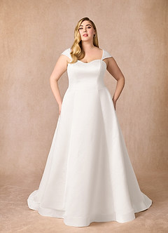 Azazie Luxia Wedding Dresses A-Line Sweetheart Neckline Matte Satin Cathedral Train Dress image7
