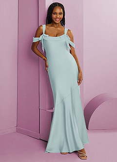 Barbie ♥ Azazie Bridesmaid Dresses Mist Sheath Pleated Stretch Satin Dress image8