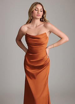 Azazie Lucille Bridesmaid Dresses Cinnamon Mermaid Strapless Stretch Satin Convertible Dress image6
