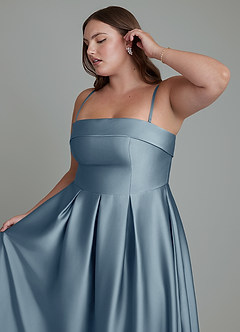 Azazie Lucienne Jurken voor bruidsmeisjes Converteerbaar Jurk van Stretch Satijn met A-lijn Strapless Stoffig Blauw image14