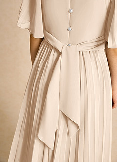 Azazie Gisele Robe Demoiselle D'honneur Fillette Robe Trapèze en Mousseline de soie Plissée Albâtre Blanc image7