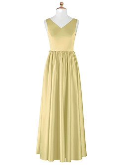 Azazie Hathaway Junior Lemon Sorbet A-Line Bow Stretch Satin Dress image7