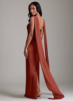 Azazie Sonora Vestidos de damas de honor Vestido de Terracota de Satén Elástico de Corte Recto con Sin tirantes image2