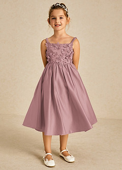 Azazie Midge Blumenmädchenkleider A-Linie Schleifen Matte Satin Kleid Altrosa image1