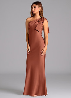 Azazie Yuanna Bridesmaid Dresses Clay Mermaid One Shoulder Stretch Satin Dress image4