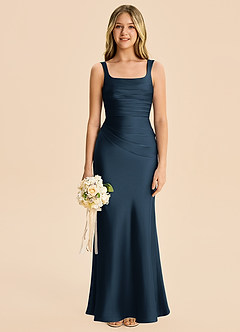 Azazie Agustina Junior Dark Navy Sheath Pleated Stretch Satin Dress image6