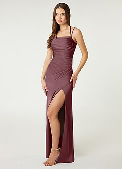 Azazie Desi Bridesmaid Dresses Sangria Sheath Halter Corset Stretch Satin Dress image4