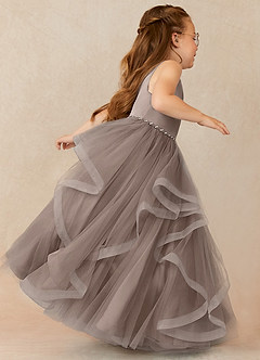 Azazie Sofia Flower Girl Dresses Taupe A-Line Beaded Tulle Dress image3